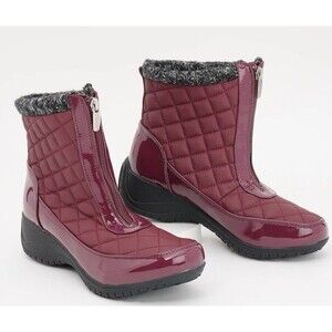 Khombu 7.5W Wide Bootie Waterproof Front Zip Megan Winter Boot Burgundy Red NIB